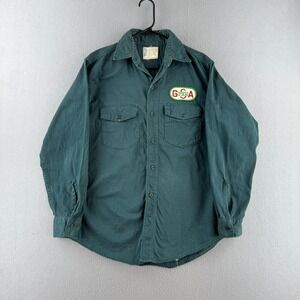 Vintage 50s Work Shirt Mens Large 22.5x29 Forest Green Cotton Button Up Union‎